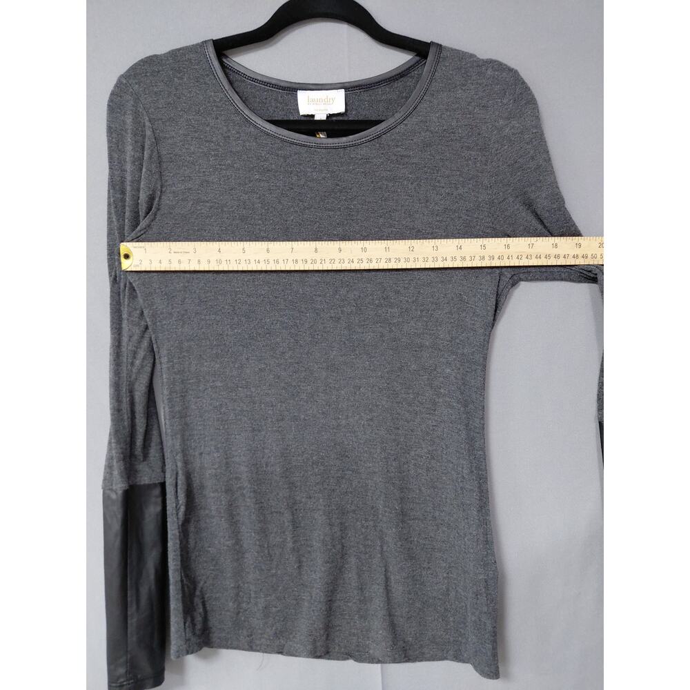 Laundry by Shelli Segal Gray Faux Leather Contrast Sleeve Top Women Size S - Picture 10 of 12